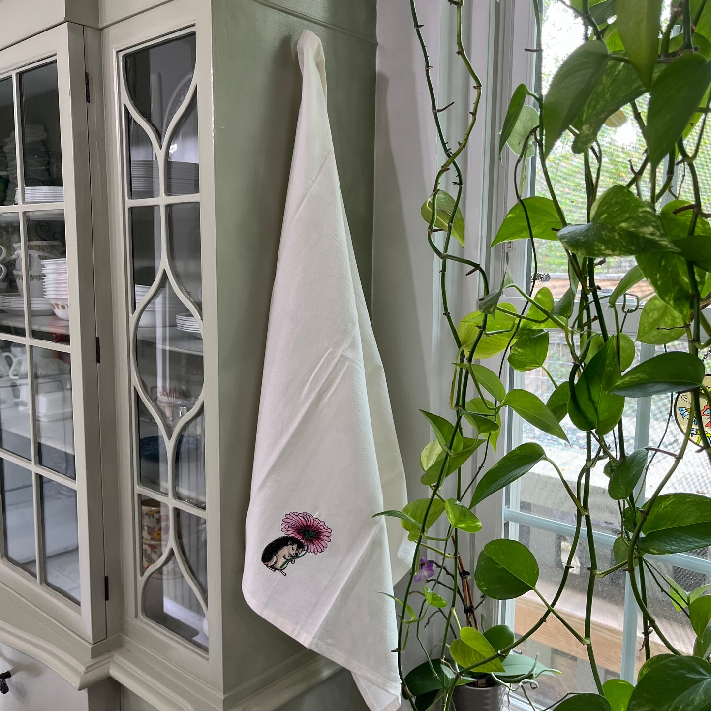 Kitchen Towel - Hedgehog under flower umbrella