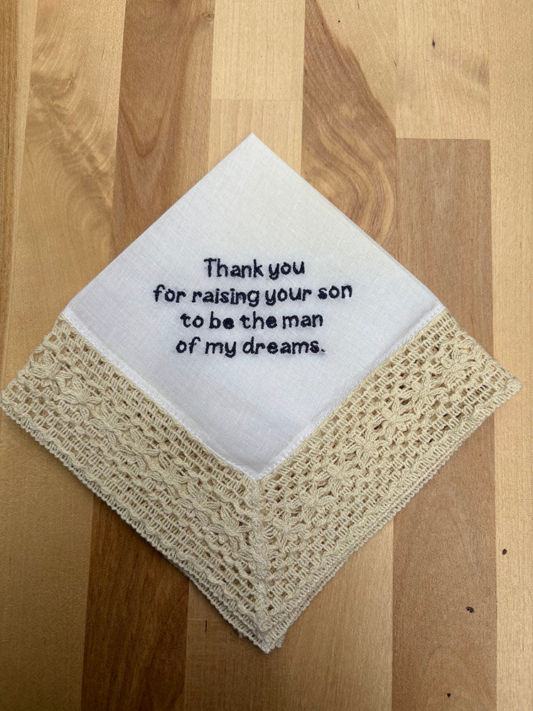 Thank You for Raising Handkerchief. Celebrate your big day with our customizable wedding handkerchiefs—perfect for adding a personal touch to your special occasion.