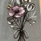 Flower Bouquet Embroidered on Grey Napkin