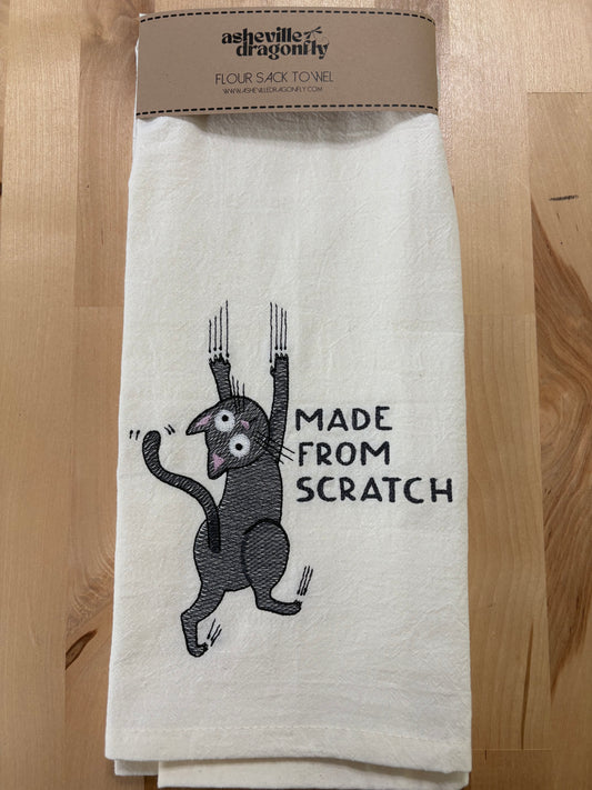 Made from Scratch Kitty embroidered on kitchen towel
