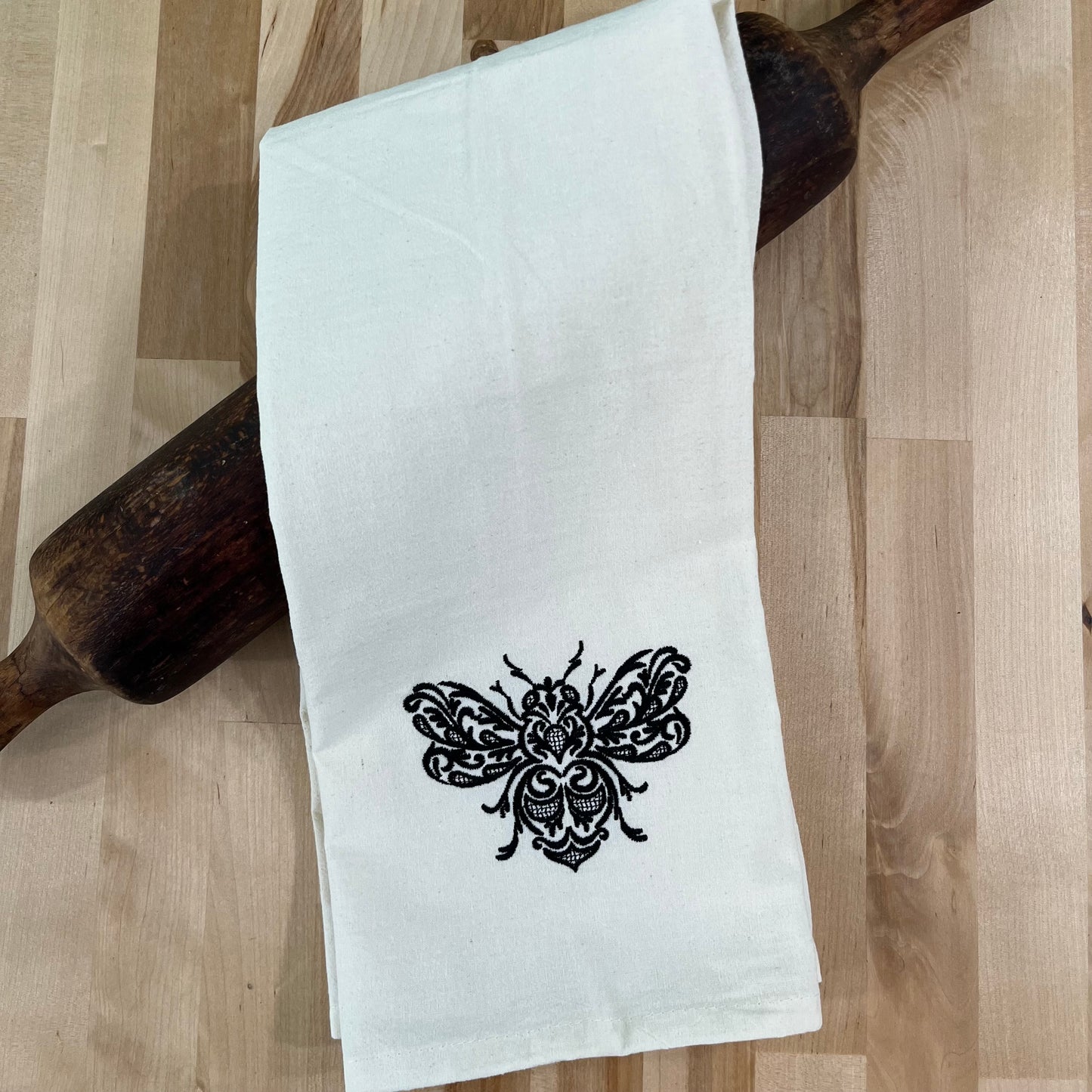 Embroidered fancy bee kitchen towel
