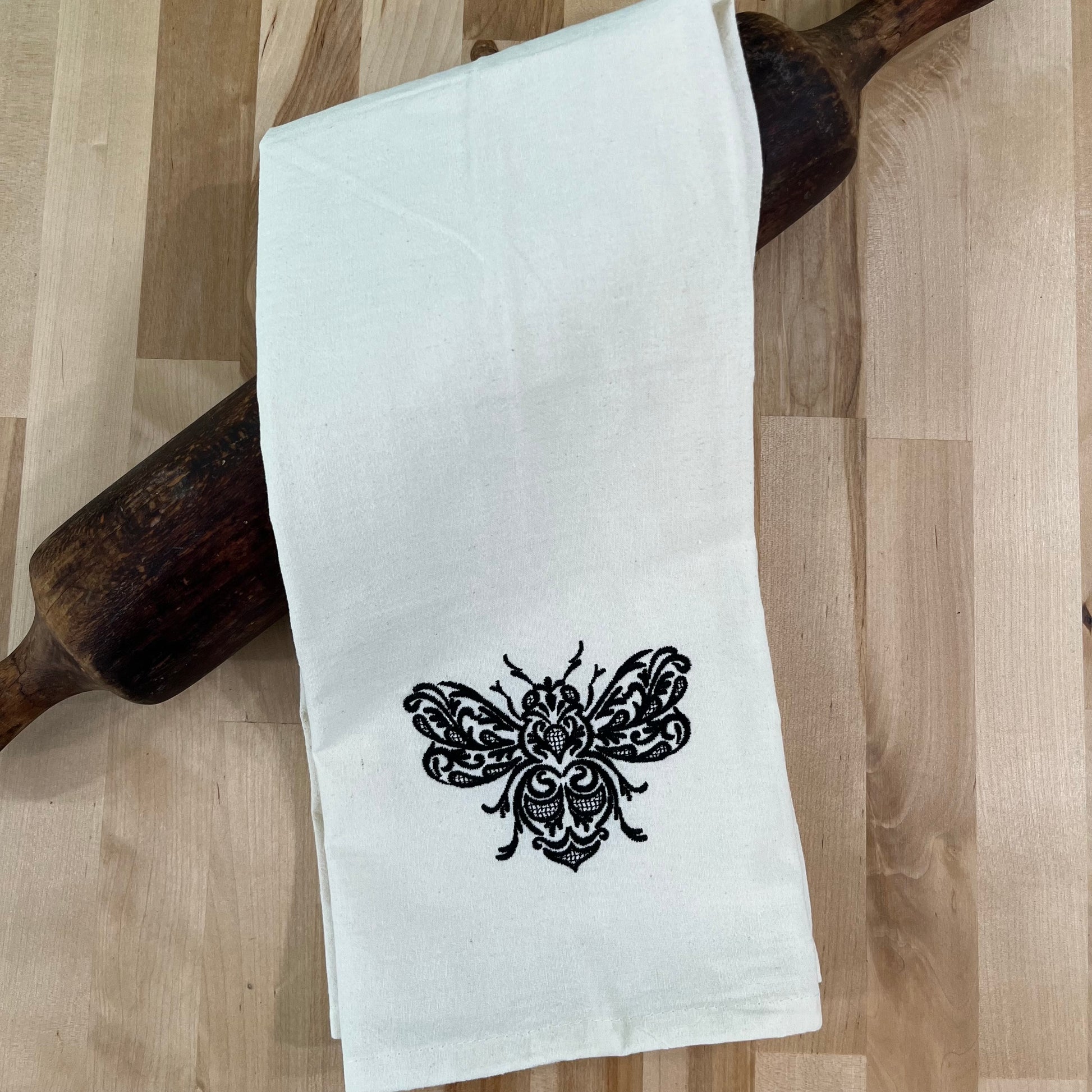 Embroidered fancy bee kitchen towel