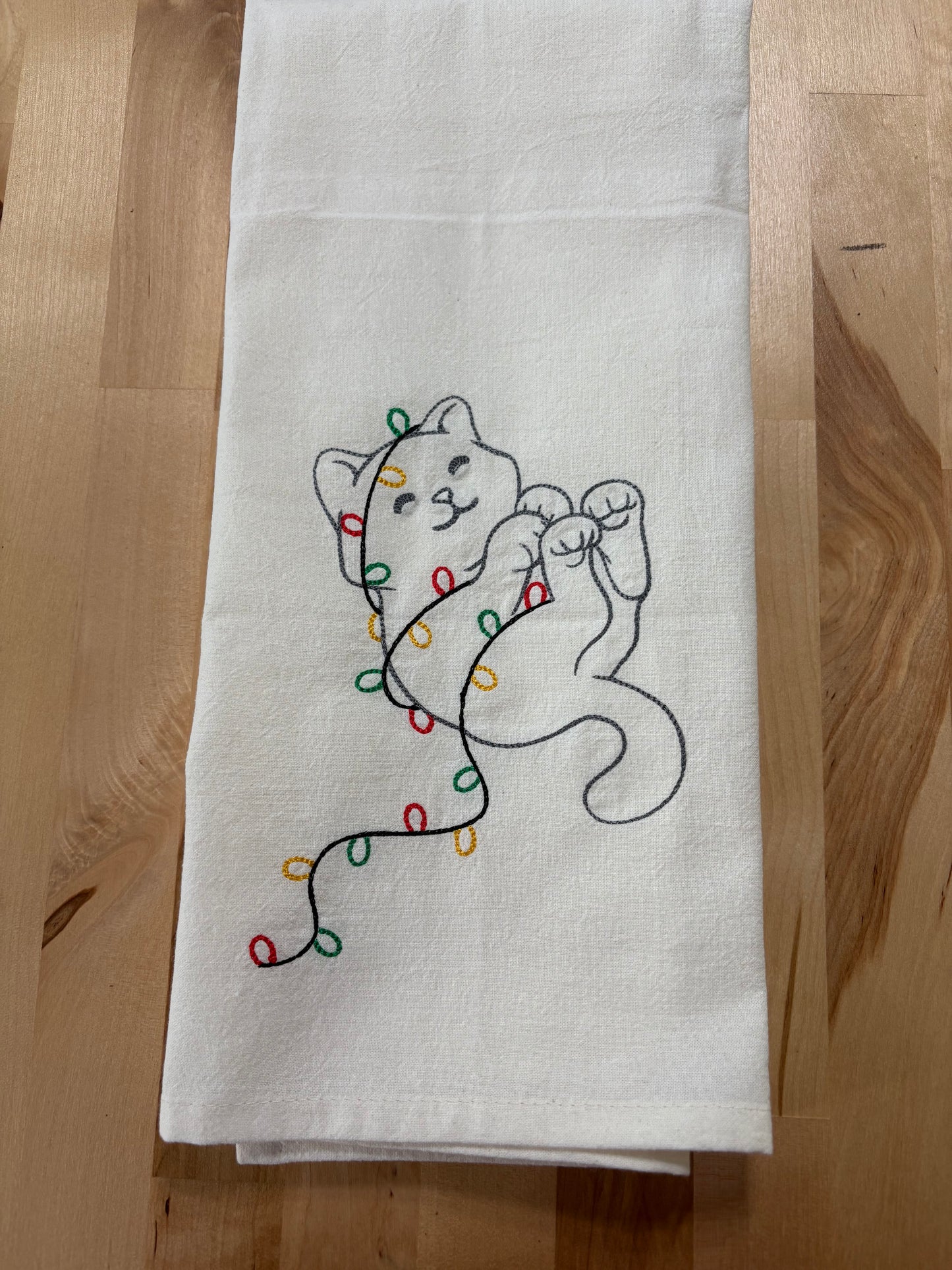 Kitchen towel - cat wrapped in holiday lights