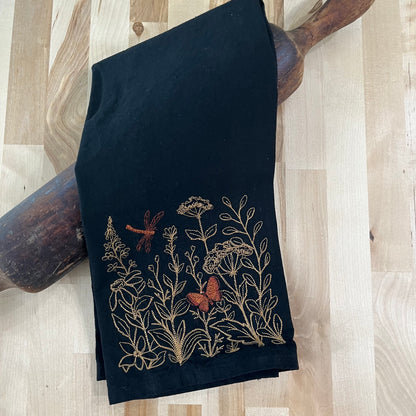 Organic Kitchen Towel - Wildflowers, butterfly, and Dragonfly
