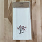 Organic flour sack towel embroidered with love birds on a swing