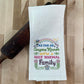 As fas as anyone knows we're a nice normal family kitchen dish towel with rainbow & unicorn hand-crafted embroidery
