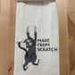 kitchen towel embroidered with made from scratch kitty